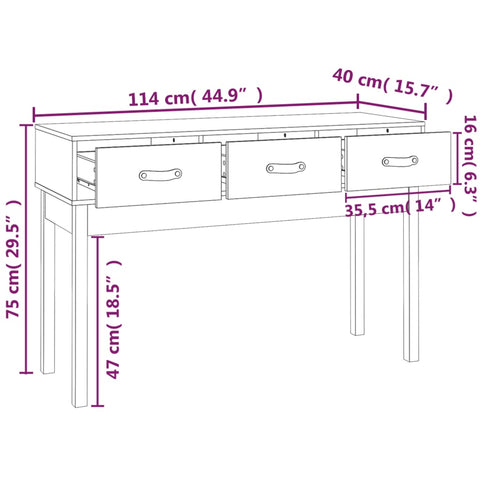 vidaXL Console Table Honey Brown 114x40x75 cm Solid Wood Pine