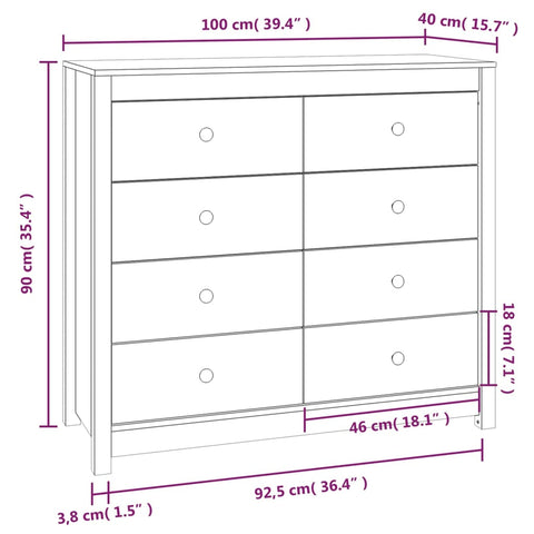 vidaXL Side Cabinet Grey 100x40x90 cm Solid Wood Pine