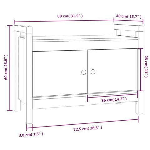 vidaXL Hall Bench 80x40x60 cm Solid Wood Pine