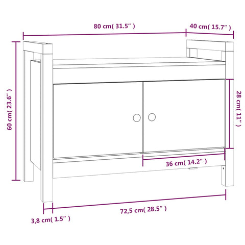 vidaXL Hall Bench Grey 80x40x60 cm Solid Wood Pine