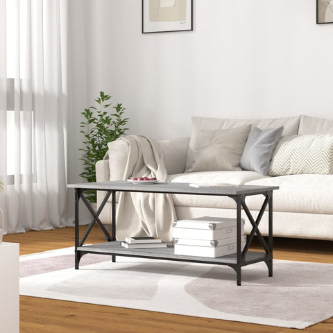 vidaXL Coffee Table Grey Sonoma 100x45x45 cm Engineered Wood and Iron