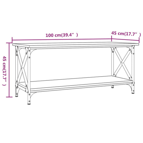 vidaXL Coffee Table Grey Sonoma 100x45x45 cm Engineered Wood and Iron