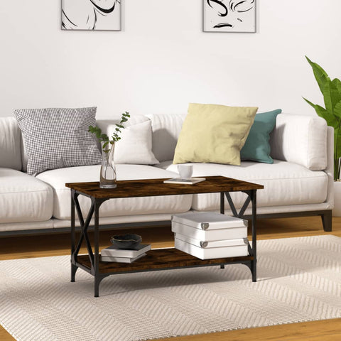 vidaXL Coffee Table Smoked Oak 80x45x45 cm Engineered Wood and Iron