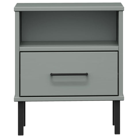vidaXL Bedside Cabinet with Metal Legs Grey Solid Wood Pine OSLO