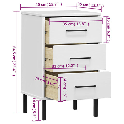 vidaXL Bedside Cabinet with Metal Legs White Solid Wood Pine OSLO