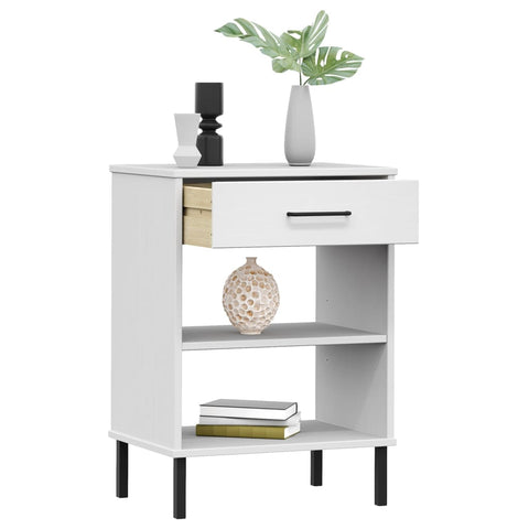 vidaXL Console Cabinet with Metal Legs White Solid Wood Pine OSLO