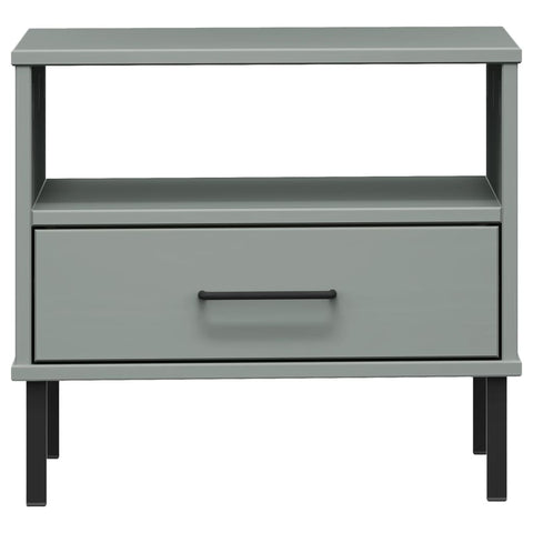vidaXL Bedside Table with Metal Legs Grey Solid Wood Pine OSLO