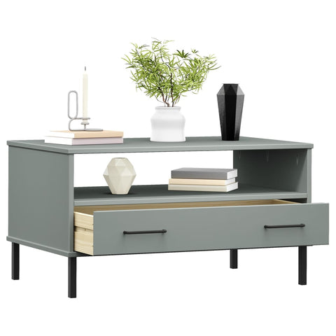 vidaXL Coffee Table with Metal Legs Grey 85x50x45 cm Solid Wood OSLO