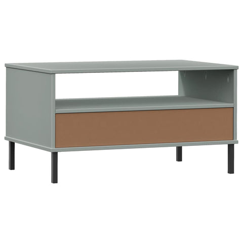 vidaXL Coffee Table with Metal Legs Grey 85x50x45 cm Solid Wood OSLO