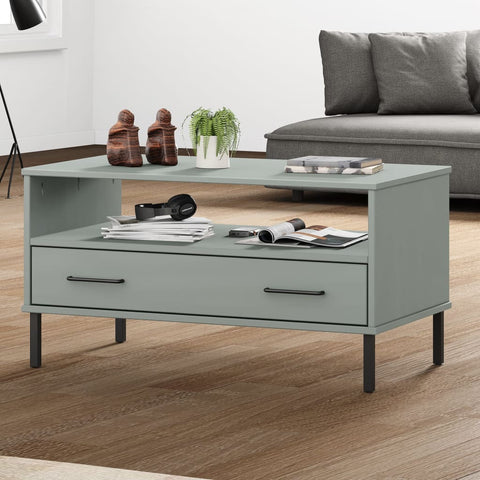 vidaXL Coffee Table with Metal Legs Grey 85x50x45 cm Solid Wood OSLO