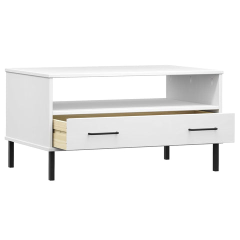 vidaXL Coffee Table with Metal Legs White 85x50x45cm Solid Wood OSLO