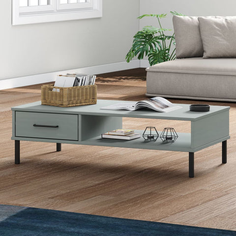 vidaXL Coffee Table with Metal Legs Grey Solid Wood Pine OSLO