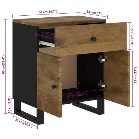 vidaXL Bedside Cabinet 50x33x60 cm Solid Wood Mango&Engineered Wood
