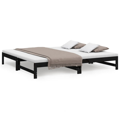 vidaXL Pull-out Day Bed without Mattress Black 2x(100x200) cm