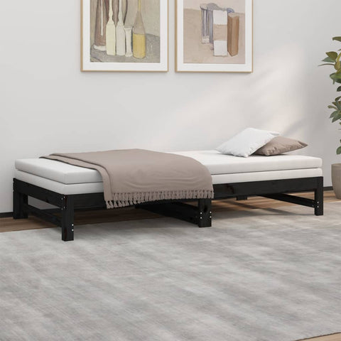 vidaXL Pull-out Day Bed without Mattress Black 2x(100x200) cm