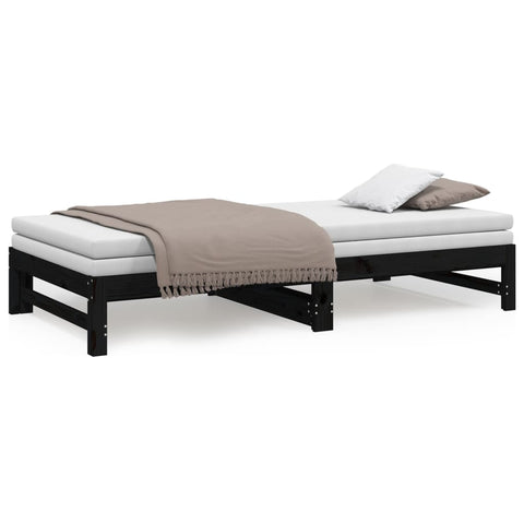 vidaXL Pull-out Day Bed without Mattress Black 2x(100x200) cm