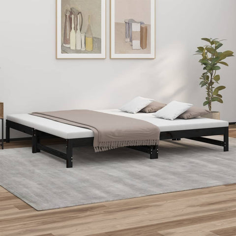 vidaXL Pull-out Day Bed without Mattress Black 2x(100x200) cm