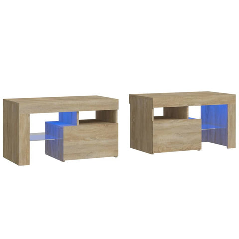 vidaXL Bedside Cabinets 2 pcs with LED Lights Sonoma Oak 70x36.5x40 cm