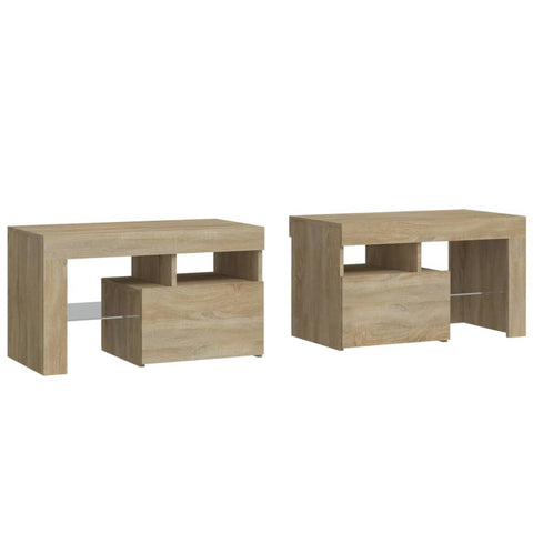 vidaXL Bedside Cabinets 2 pcs with LED Lights Sonoma Oak 70x36.5x40 cm