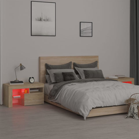 vidaXL Bedside Cabinets 2 pcs with LED Lights Sonoma Oak 70x36.5x40 cm