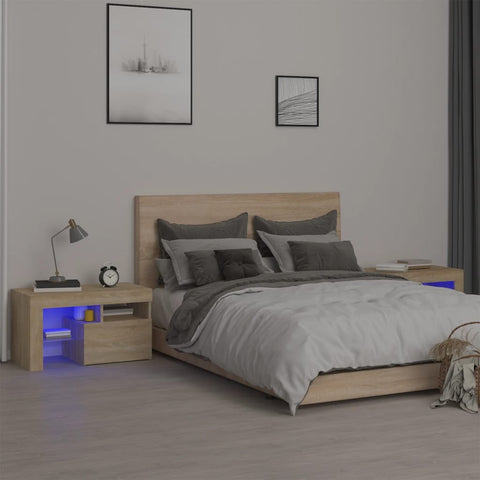 vidaXL Bedside Cabinets 2 pcs with LED Lights Sonoma Oak 70x36.5x40 cm