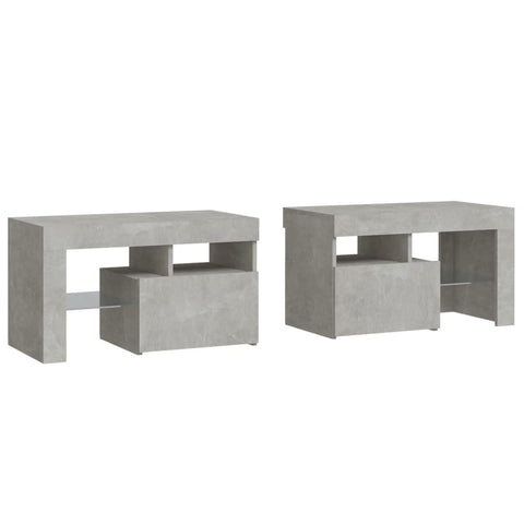 vidaXL Bedside Cabinets 2 pcs with LED Lights Concrete Grey 70x36.5x40 cm