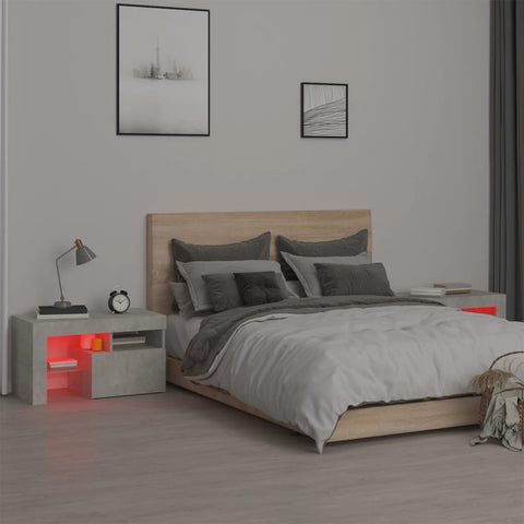 vidaXL Bedside Cabinets 2 pcs with LED Lights Concrete Grey 70x36.5x40 cm