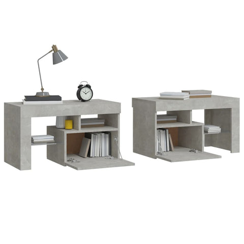 vidaXL Bedside Cabinets 2 pcs with LED Lights Concrete Grey 70x36.5x40 cm
