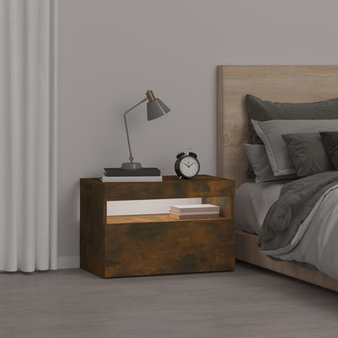 vidaXL Bedside Cabinet with LED Lights Smoked Oak 60x35x40 cm