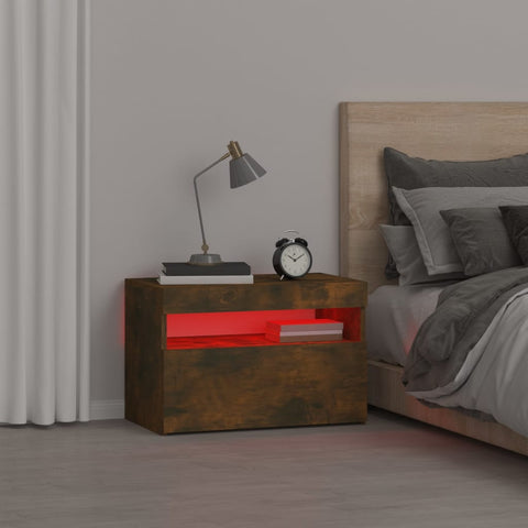 vidaXL Bedside Cabinet with LED Lights Smoked Oak 60x35x40 cm