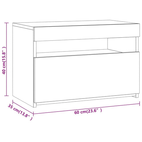 vidaXL Bedside Cabinet with LED Lights Grey Sonoma 60x35x40 cm