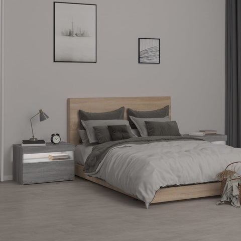 vidaXL Bedside Cabinets 2 pcs with LED Lights Grey Sonoma 60x35x40 cm