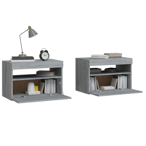 vidaXL Bedside Cabinets 2 pcs with LED Lights Grey Sonoma 60x35x40 cm