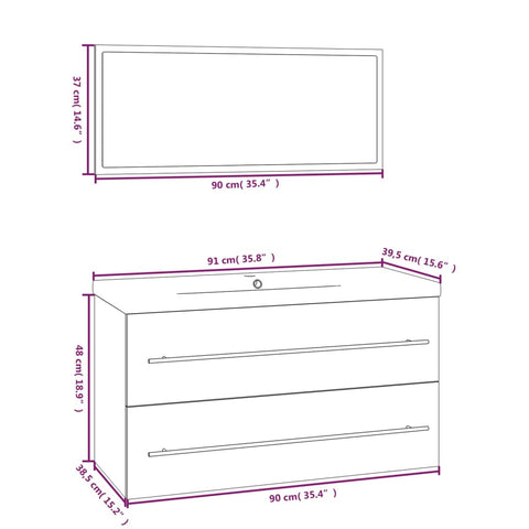 vidaXL 3 Piece Bathroom Furniture Set Concrete Grey