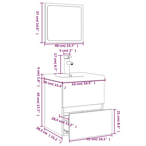 vidaXL Bathroom Furniture Set Smoked Oak Engineered Wood