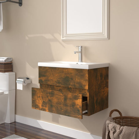 vidaXL Sink Cabinet with Built-in Basin Smoked Oak Engineered Wood