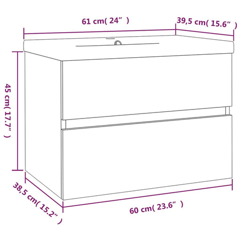 vidaXL Sink Cabinet with Built-in Basin Grey Sonoma Engineered Wood