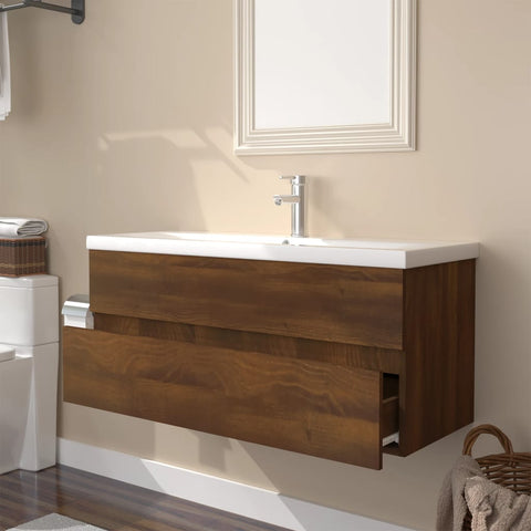 vidaXL Sink Cabinet with Built-in Basin Brown Oak Engineered Wood
