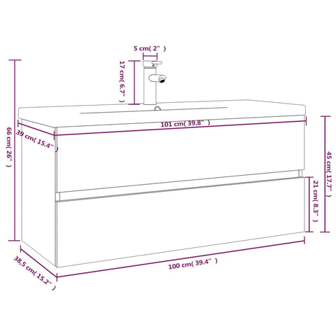 vidaXL Sink Cabinet with Built-in Basin Smoked Oak Engineered Wood