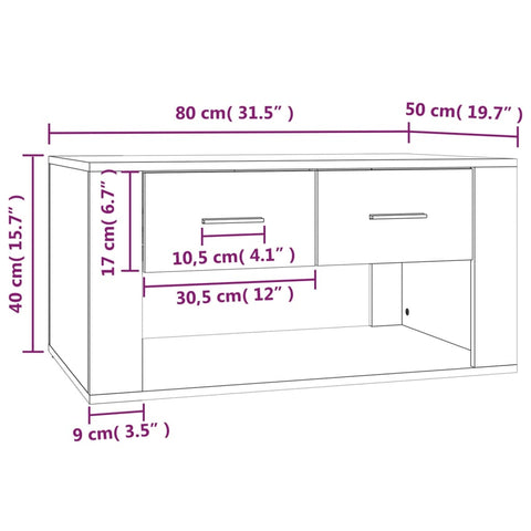 vidaXL Coffee Table Sonoma Oak 80x50x40 cm Engineered Wood