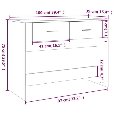 vidaXL Console Table Grey Sonoma 100x39x75 cm Engineered Wood