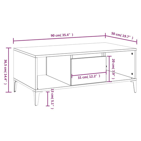 vidaXL Coffee Table White 90x50x36.5 cm Engineered Wood