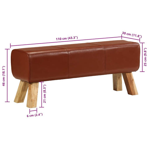 vidaXL Gym Bok Bench Brown 110 cm Real Leather and Solid Wood Mango