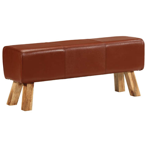 vidaXL Gym Bok Bench Brown 110 cm Real Leather and Solid Wood Mango