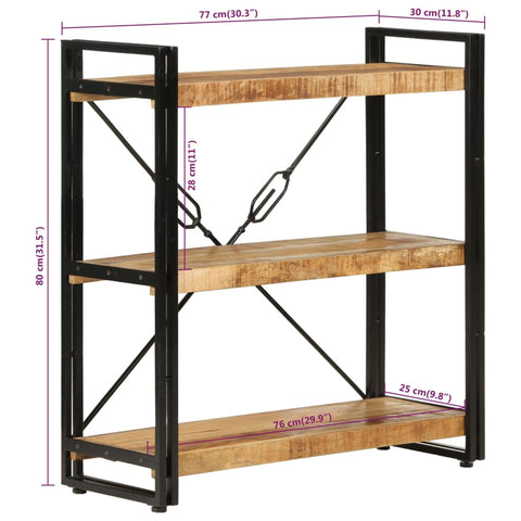 vidaXL 3-Tier Bookcase 77x30x80 cm Solid Wood Mango and Iron