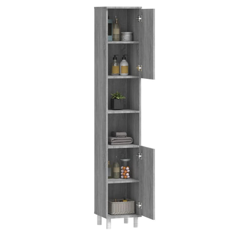 vidaXL Bathroom Cabinet Grey Sonoma 30x30x179 cm Engineered Wood