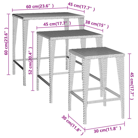 vidaXL Nesting Tables 3 pcs Brown Poly Rattan