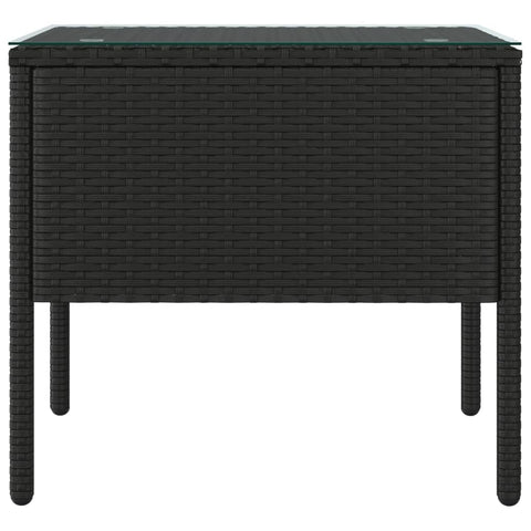 vidaXL Side Table Black 53x37x48 cm Poly Rattan and Tempered Glass