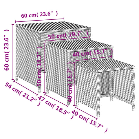 vidaXL Nesting Tables 3 pcs Brown Poly Rattan