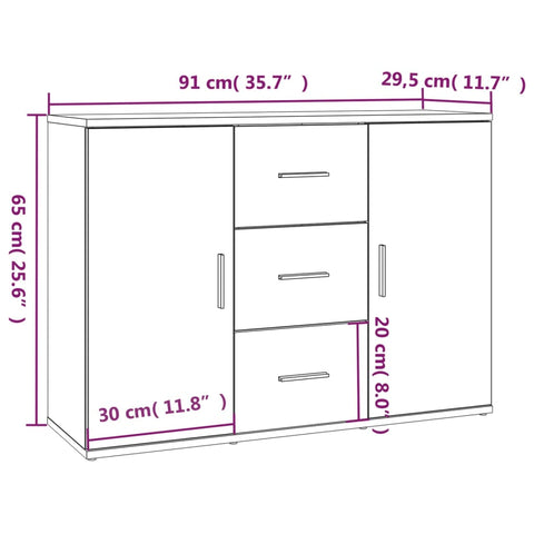 vidaXL Sideboard White 91x29.5x65 cm Engineered Wood